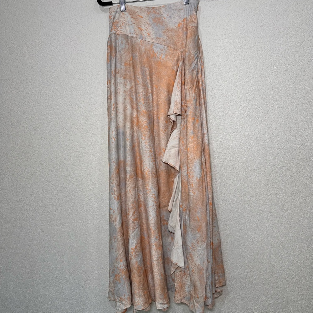 Women's Peach Marble Maxi Skirt with Ruffle Detail